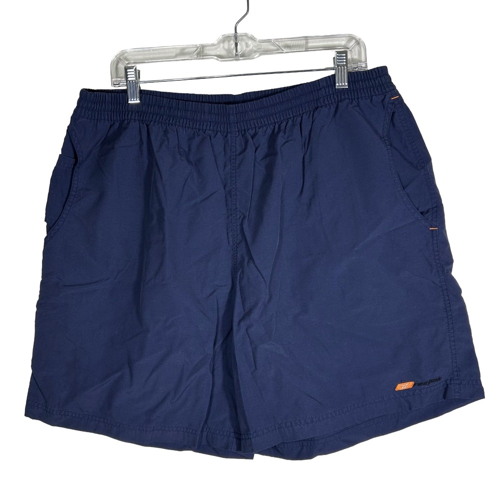 Reebok Mens Vintage Navy Blue Ripstop Nylon Athletic Shorts XL Elastic Waist